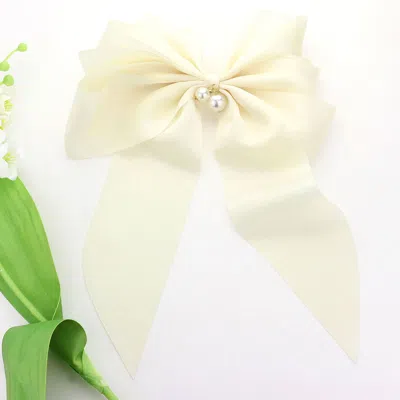 Fashnzfab Oversized Pearl Dangle Pointed Bow Barrette In White