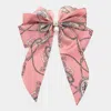 Fashnzfab Oversized Pearl Dangle Pointed Chain Pattern Bow Barrette In Pink