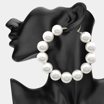 FASHNZFAB OVERSIZED PEARL HOOP EARRINGS - CREAM, GOLD