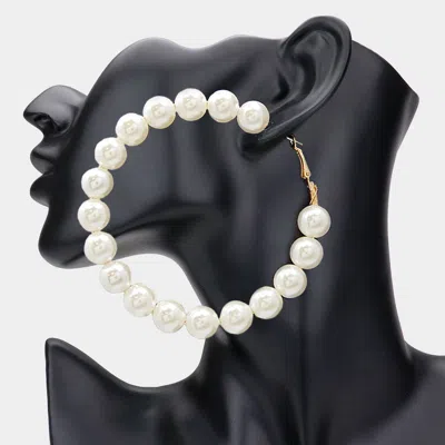 Fashnzfab Oversized Pearl Hoop Earrings - Cream In White