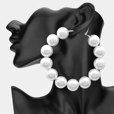 Fashnzfab Oversized Pearl Hoop Earrings - Rhodium, White