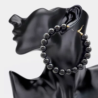Fashnzfab Oversized Pearl Hoop Earrings In Black
