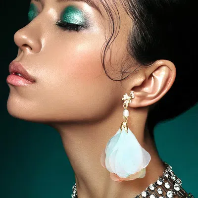 Fashnzfab Oversized Pearl Pointed Flower Petal Earrings - Multi