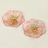 Fashnzfab Oversized Pearl Rhinestone Bud Pointed Enamel Rim Metal Cutout Flower Earrings - Pink In Multi