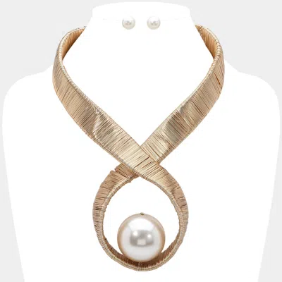 Fashnzfab Oversized Peral Pointed Metal Wired Teardrop Statement Necklace In Gold