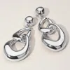 Fashnzfab Oversized Puffy Metal Chain Link Drop Earrings In Metallic