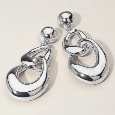 Fashnzfab Oversized Puffy Metal Chain Link Drop Earrings In Metallic
