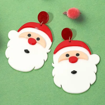 Fashnzfab Oversized Resin Santa Face Dangle Earrings - Red