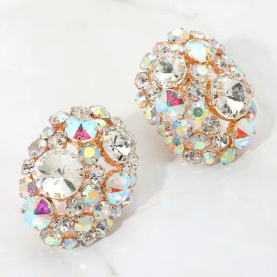 Fashnzfab Oversized Rhinestone Cluster Evening Clip On Earrings In Metallic
