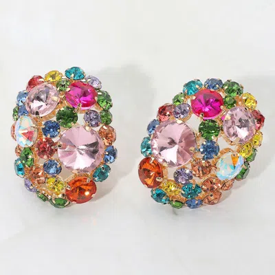 Fashnzfab Oversized Rhinestone Cluster Evening Clip On Earrings In Multi