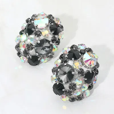 Fashnzfab Oversized Rhinestone Cluster Evening Clip On Earrings In Multi