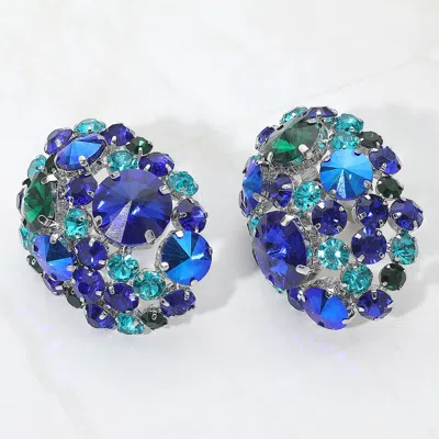 Fashnzfab Oversized Rhinestone Cluster Evening Clip On Earrings In Multi