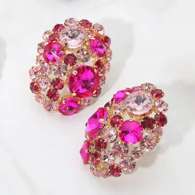 Fashnzfab Oversized Rhinestone Cluster Evening Clip On Earrings In Pink