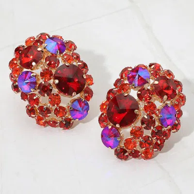 Fashnzfab Oversized Rhinestone Cluster Evening Clip On Earrings In Red