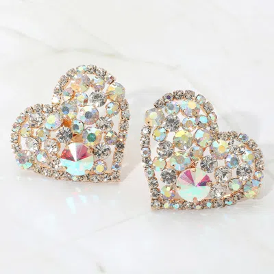 Fashnzfab Oversized Rhinestone Cluster Heart Evening Clip On Earrings In Gold