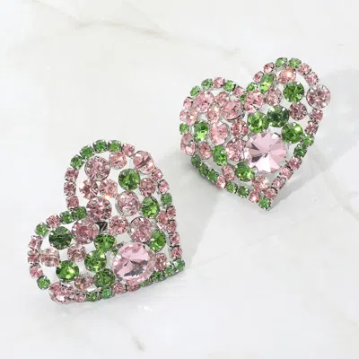 Fashnzfab Oversized Rhinestone Cluster Heart Evening Clip On Earrings In Multi