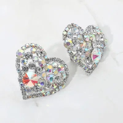 Fashnzfab Oversized Rhinestone Cluster Heart Evening Clip On Earrings In Multi