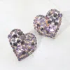 Fashnzfab Oversized Rhinestone Cluster Heart Evening Clip On Earrings In Purple