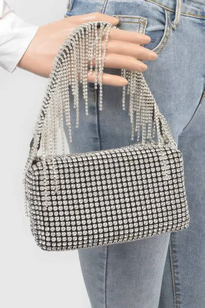 Fashnzfab Oversized Rhinestone Fringe Strap Clutch In Multi