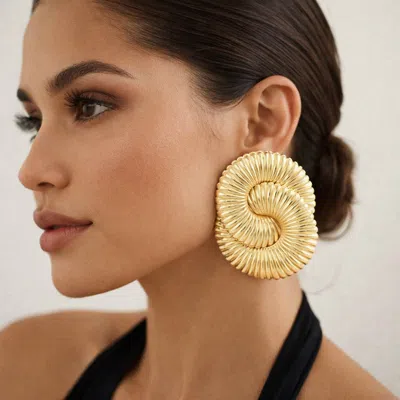 Fashnzfab Oversized Ribbed Metal Swirl Statement Earrings In Gold