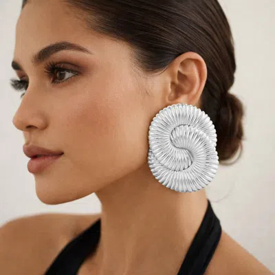 Fashnzfab Oversized Ribbed Metal Swirl Statement Earrings In Metallic