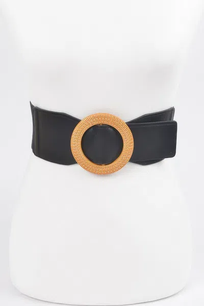 Fashnzfab Oversized Round Buckle Plus Size Elastic Belt In Black