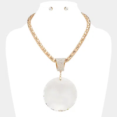 Fashnzfab Oversized Round Glass Stone Pendant Pointed Necklace In Multi