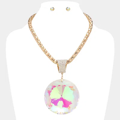 Fashnzfab Oversized Round Glass Stone Pendant Pointed Necklace In Gold