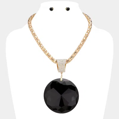 Fashnzfab Oversized Round Glass Stone Pendant Pointed Necklace In Black