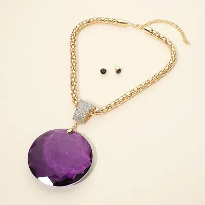 Fashnzfab Oversized Round Glass Stone Pendant Pointed Necklace In Multi