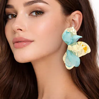 Fashnzfab Oversized Sculpted Floral Petal Earrings In Silver
