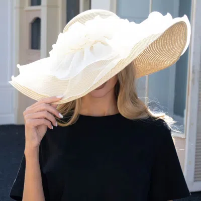Fashnzfab Oversized Sheer Floral Cover Wide Brim Straw Sun Hat In Sand