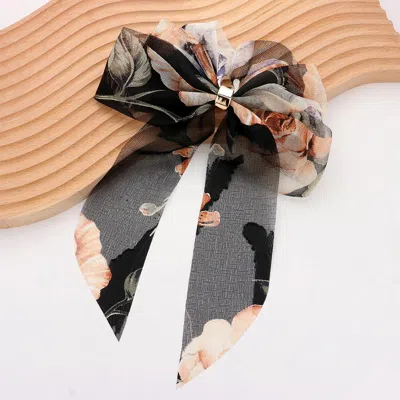 Fashnzfab Oversized Sheer Floral Print Bow Barrette In Black