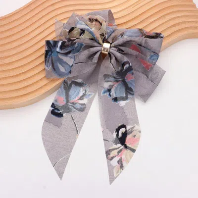 Fashnzfab Oversized Sheer Floral Print Bow Barrette In Gray