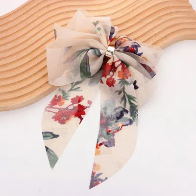Fashnzfab Oversized Sheer Floral Print Bow Barrette In Multi