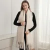 Fashnzfab Oversized Solid Color Long Fringed Oblong Winter Scarf In Multi