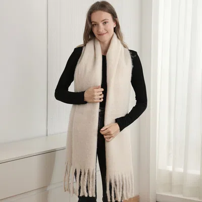 Fashnzfab Oversized Solid Color Long Fringed Oblong Winter Scarf In Multi