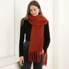 Fashnzfab Oversized Solid Color Long Fringed Oblong Winter Scarf In Orange