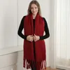 Fashnzfab Oversized Solid Color Long Fringed Oblong Winter Scarf In Red