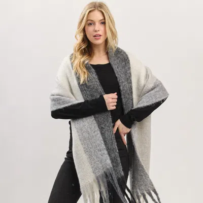 Fashnzfab Oversized Solid Colorblock Soft Brushed Knit Fringe Scarf In Black