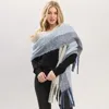 Fashnzfab Oversized Solid Colorblock Soft Brushed Knit Fringe Scarf In Blue