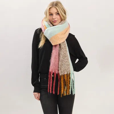 Fashnzfab Oversized Solid Colorblock Soft Brushed Knit Fringe Scarf In Orange
