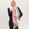 Fashnzfab Oversized Solid Colorblock Soft Brushed Knit Fringe Scarf In Pink