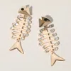 Fashnzfab Oversized Stone Embellished Fish Earrings In Gold