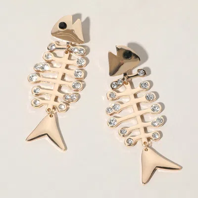 Fashnzfab Oversized Stone Embellished Fish Earrings In Gold