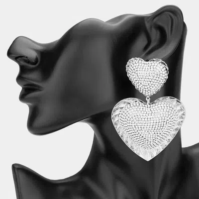 Fashnzfab Oversized Stone Paved Heart Dangle Earrings In Multi