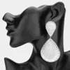 Fashnzfab Oversized Stone Paved Teardrop Dangle Earrings - In Metallic