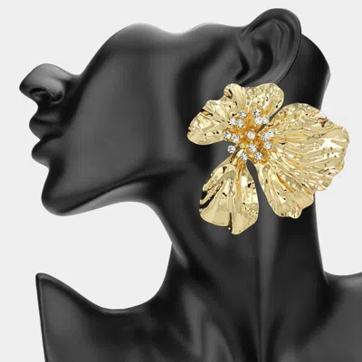 Fashnzfab Oversized Stone Pointed Textured Metal Flower Earrings In Gold