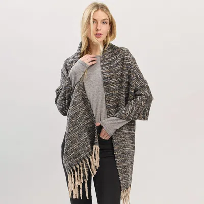 Fashnzfab Oversized Super Soft Multi Tone Fringe Scarf In Black