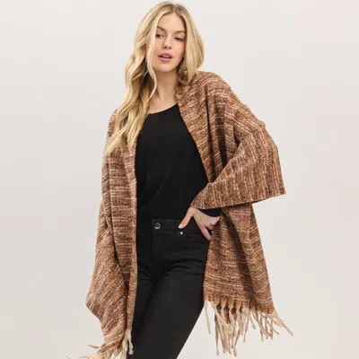 Fashnzfab Oversized Super Soft Multi Tone Fringe Scarf In Brown
